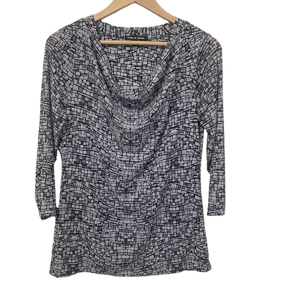 Cable & Gauge Women’s Draped Neck Black and White Long Sleeve Top  Size Large